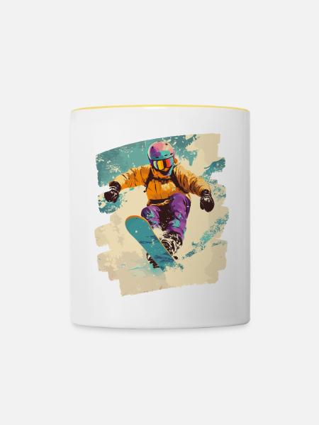 Snowboarder Pulverschnee - Tasse zweifarbig - Weiß/Gelb