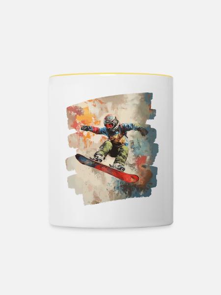 Snowboarder Pulverschnee - Tasse zweifarbig - Weiß/Gelb