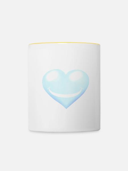 Herz Herzen Emotion Gesicht - Tasse zweifarbig - Weiß/Gelb
