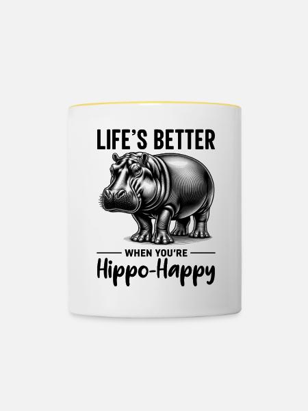 Nilpferd - Tasse zweifarbig - Weiß/Gelb