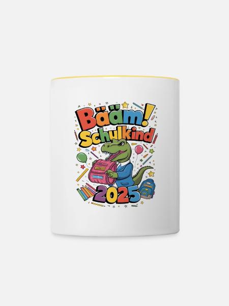 Schulkind 2025 Einschulung Schulanfang - Tasse zweifarbig - Weiß/Gelb