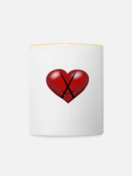 Herz Herzen Schwerter Schwert Schwertkämpfer - Tasse zweifarbig - Weiß/Gelb