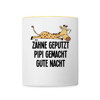 Giraffe Funny Sleeping Motif Teeth Brushed Night - Contrasting Mug - white/yellow - Front