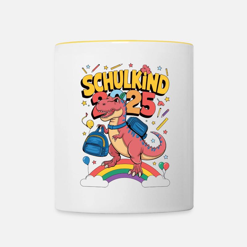 Schulkind 2025 Einschulung Schulanfang - Tasse zweifarbig - Weiß/Gelb