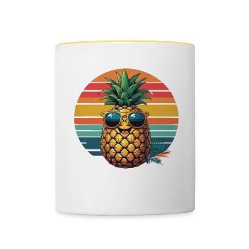 Ananas mit Sonnenbrille - Tasse zweifarbig - Weiß/Gelb - Vorne