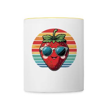 Erdbeere mit Sonnenbrille - Tasse zweifarbig - Weiß/Gelb - Vorne