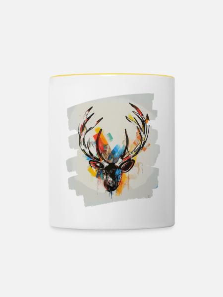 Hirsch mit Geweih - Tasse zweifarbig - Weiß/Gelb