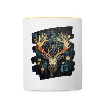 Hirsch mit Geweih - Tasse zweifarbig - Weiß/Gelb - Vorne