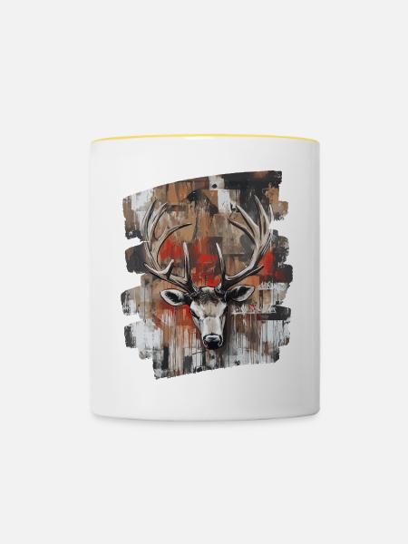 Hirsch mit Geweih - Tasse zweifarbig - Weiß/Gelb