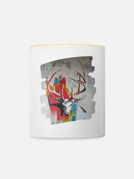 Hirsch mit Geweih - Tasse zweifarbig - Weiß/Gelb