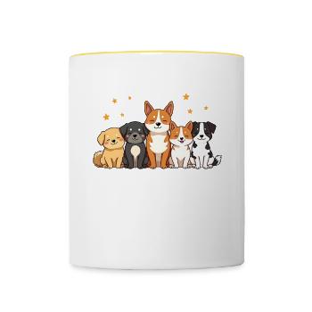 Dessin animé mignon groupe de chiens illustration - Mug contrasté - blanc/jaune - Devant