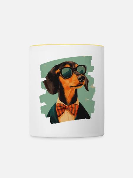 Dackel Dachshund - Tasse zweifarbig - Weiß/Gelb