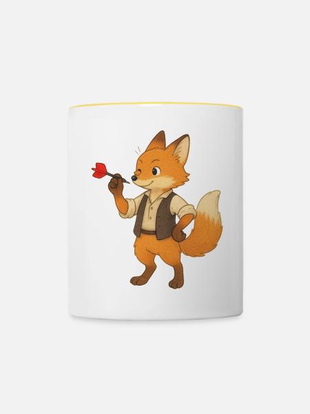 Fuchs beim Darten - Tasse zweifarbig - Weiß/Gelb
