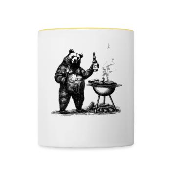 Bear at the Grill Funny Dad Humor Gift Idea - Contrasting Mug - white/yellow - Front