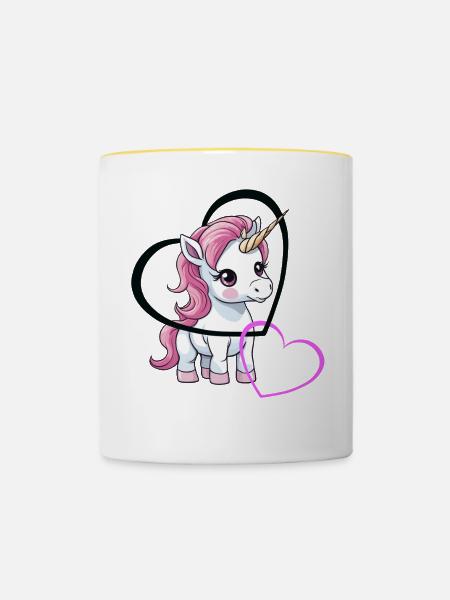 Einhorn Herz Herzen Valentin - Tasse zweifarbig - Weiß/Gelb