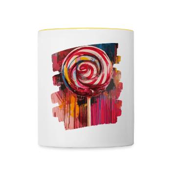 Lollipop Lutscher Bonbon Süssigkeit - Tasse zweifarbig - Weiß/Gelb - Vorne
