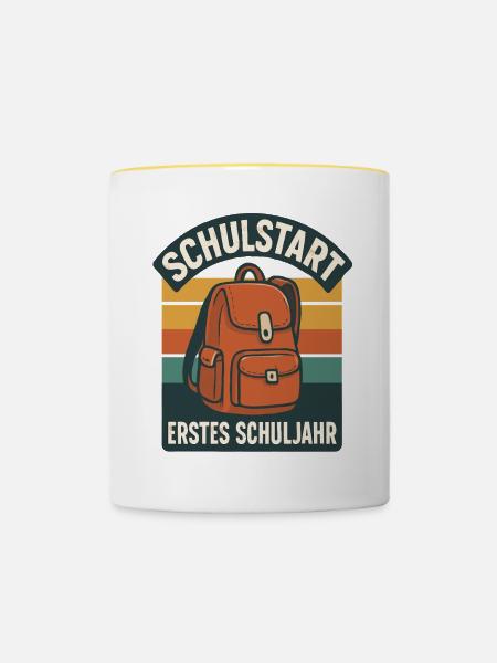 Grundschule Einschulung Schulstart Schule - Tasse zweifarbig - Weiß/Gelb