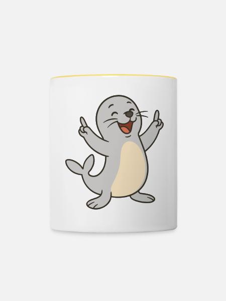 Fröhliche Robbe - Tasse zweifarbig - Weiß/Gelb