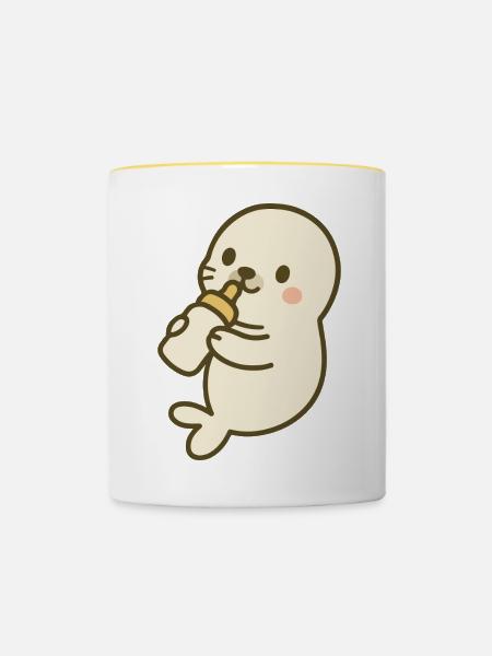 Fläschchen-Robbenbaby - Tasse zweifarbig - Weiß/Gelb