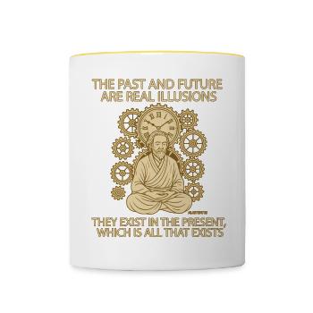 Alan Watts Gegenwart Zitat T-Shirt - Tasse zweifarbig - Weiß/Gelb - Vorne