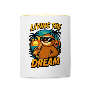 Faultier Urlaub Retro – Living the Dream - Tasse zweifarbig - Weiß/Gelb - Vorne