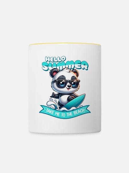Panda Surfer Sommer - Tasse zweifarbig - Weiß/Gelb