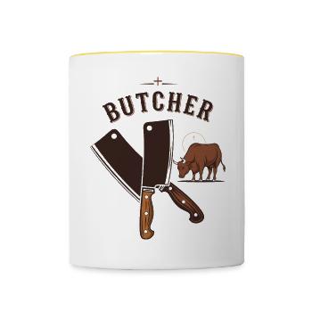 Maître boucher - Mug contrasté - blanc/jaune - Devant