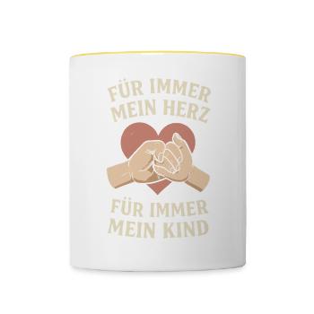 Elternliebe Liebe Mama Papa Familie Design Herz - Tasse zweifarbig - Weiß/Gelb - Vorne