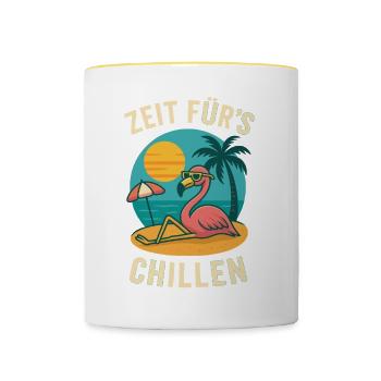 Flamingo Vacances Été Plage Design Rétro - Mug contrasté - blanc/jaune - Devant