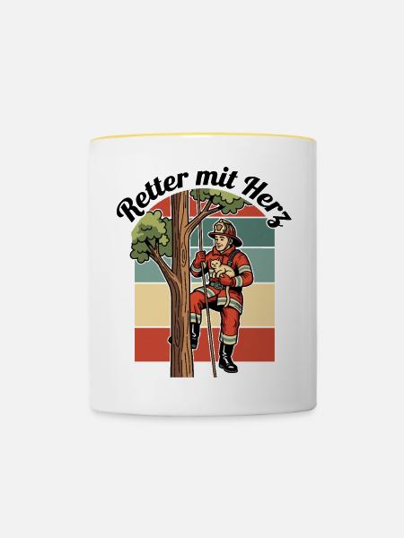 Retter mit Herz - Tasse zweifarbig - Weiß/Gelb