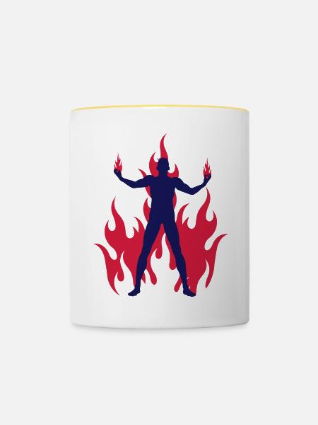 rocking devil - rockender teufel - flammen flames - Tasse zweifarbig - Weiß/Gelb
