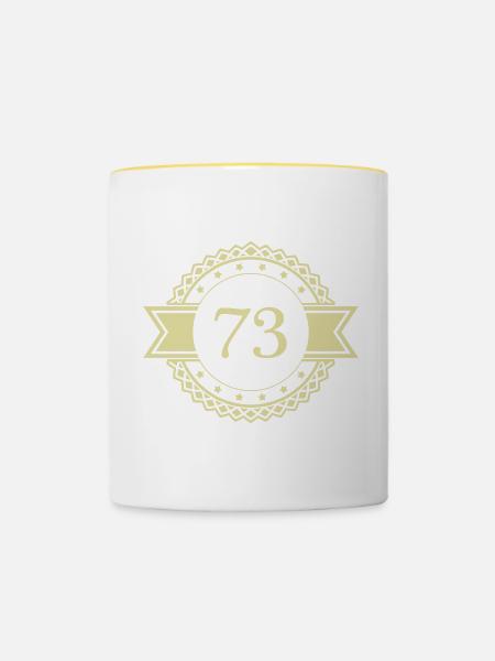 73 Zahl Emblem - Tasse zweifarbig - Weiß/Gelb
