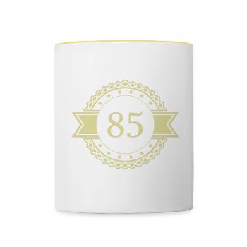 85 Zahl Emblem - Tasse zweifarbig - Weiß/Gelb - Vorne