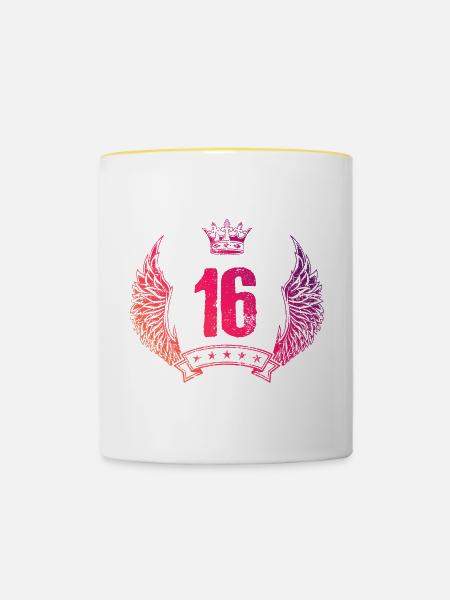 16 Zahl Krone - Tasse zweifarbig - Weiß/Gelb