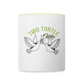 Two Turtle Dove Christmas cute birds great - Contrasting Mug - white/yellow - Front