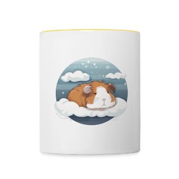 Niedliches Schlafendes Meerschweinchen - Tasse zweifarbig - Weiß/Gelb - Vorne