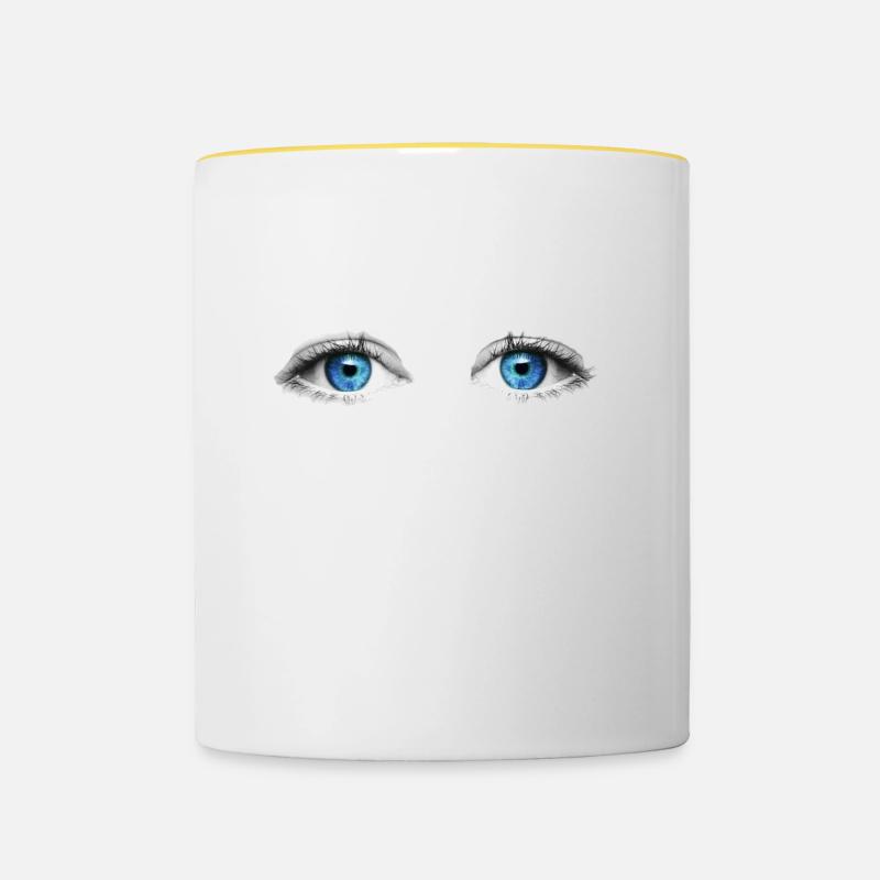 yeux bleus - Mug contrasté - blanc/jaune