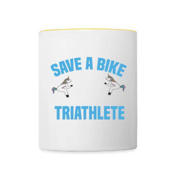 Triathlon Motiv für Triathleten - Tasse zweifarbig - Weiß/Gelb - Vorne