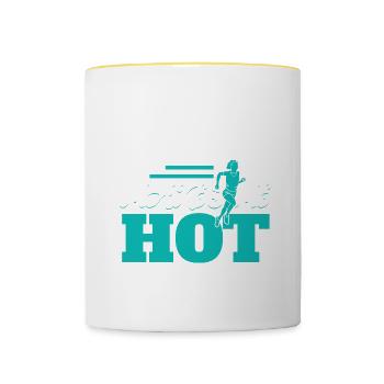 Motif marathon pour les coureurs et les joggeurs - Mug contrasté - blanc/jaune - Devant