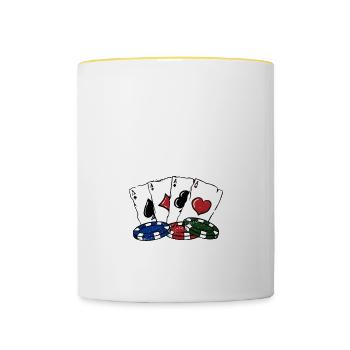 Flashed Cards Card Games Casino Card Player - Tasse zweifarbig - Weiß/Gelb - Vorne