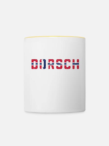 Dorsch drehen in Norwegen Angelfreunde Fischer - Tasse zweifarbig - Weiß/Gelb