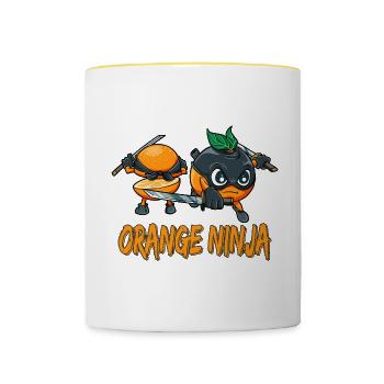Orange Ninja Frucht Früchte Orangensaft - Tasse zweifarbig - Weiß/Gelb - Vorne