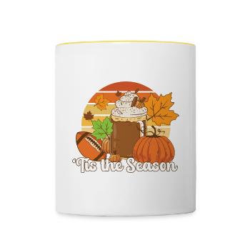 Tis The Season Happy Thanksgiving Pumpkin Spice - Tasse zweifarbig - Weiß/Gelb - Vorne