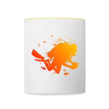 Free Dive Scuba Tauchen Diver Damen Herren - Tasse zweifarbig - Weiß/Gelb - Vorne