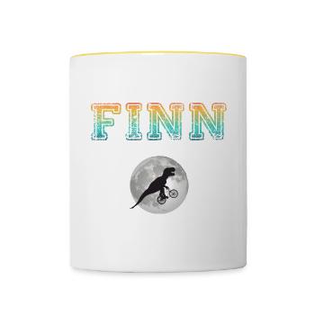 FINN - Schöner Jungen Name mit Dinosaurier - Tasse zweifarbig - Weiß/Gelb - Vorne