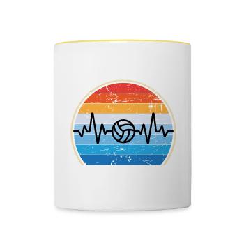 Retro Volleyballspieler Volleyballtrainer - Tasse zweifarbig - Weiß/Gelb - Vorne