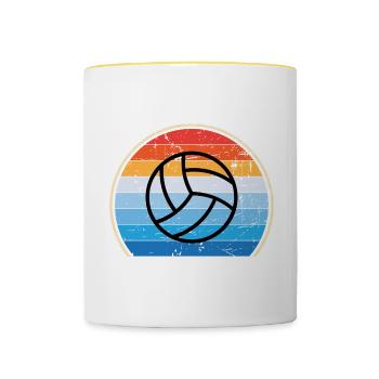 Retro Volleyballspieler Volleyballtrainer - Tasse zweifarbig - Weiß/Gelb - Vorne