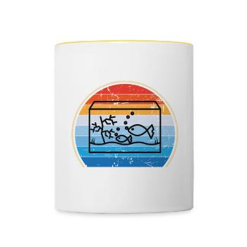Retro Aquarium Aquaristik Fische Heimaquarium - Tasse zweifarbig - Weiß/Gelb - Vorne