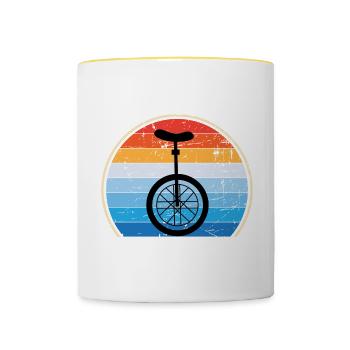 Einrad Retro Einradfahren Zirkus - Tasse zweifarbig - Weiß/Gelb - Vorne