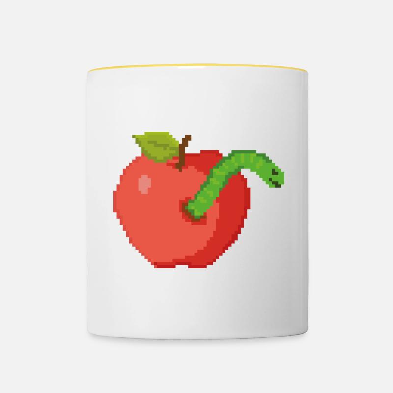 Retro Pixel Il y a le ver Dirn - Mug contrasté - blanc/jaune